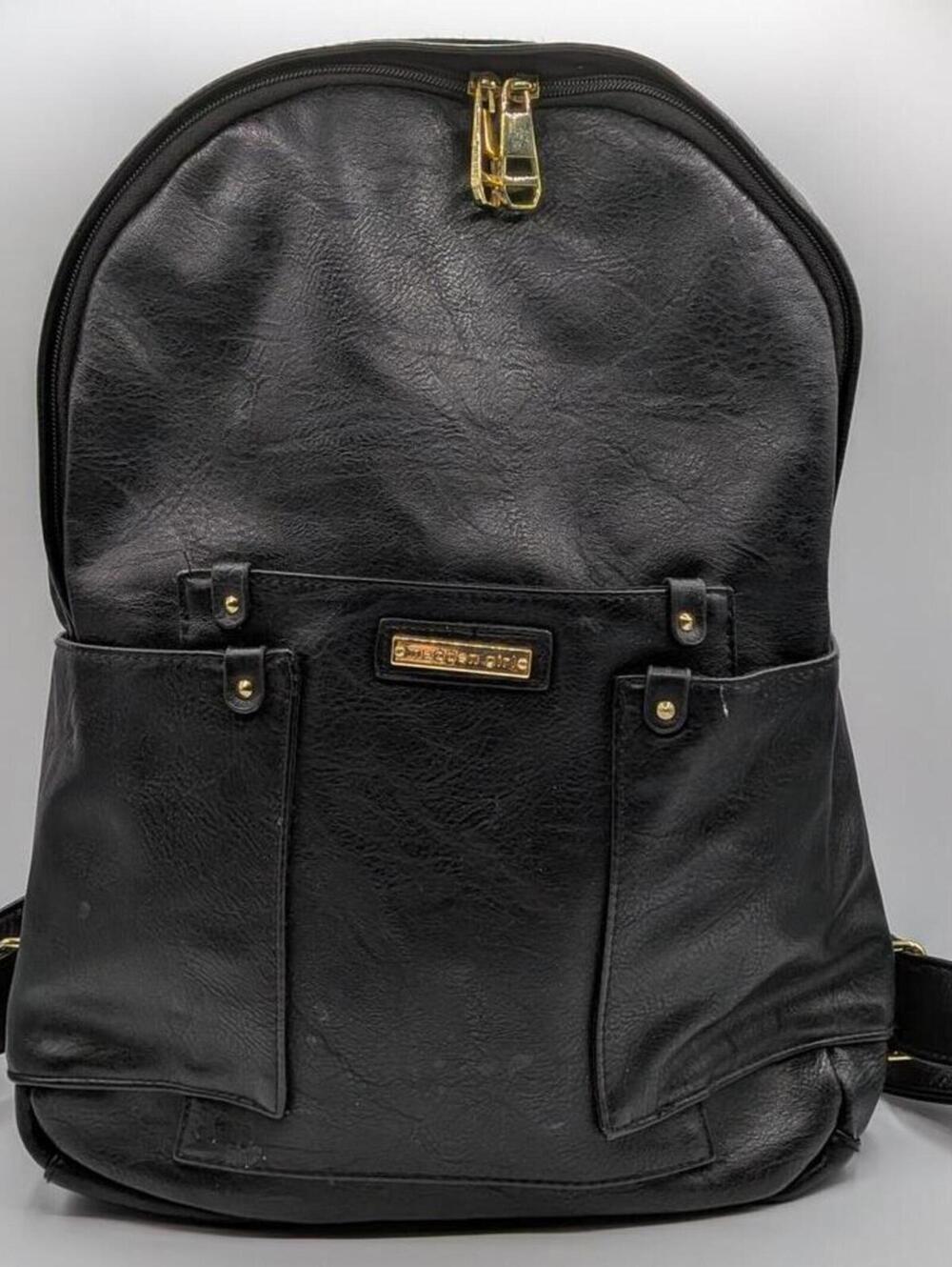 Madden Girl Solid Black Leather Structured Multi Pocket Backpack 90s Y2K 2000s